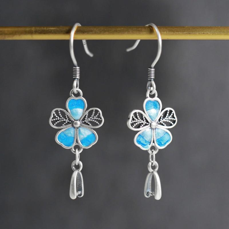 ピアスパーツ レディース 925シルバー 民族風 レトロ 花モチーフ レジン加工 ドロップ型 ピアスフック ..