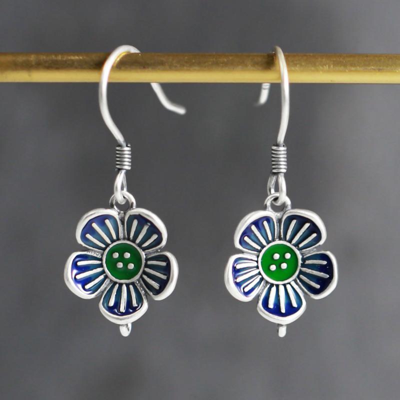 ピアス イヤリングパーツ レディース 女性用 925純銀 スターリングシルバー 中国風景 花柄 七宝焼風 レ..