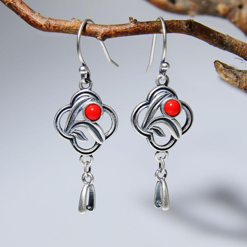 ピアスパーツ レディース 925シルバー 民族風 タイシルバー レトロ ヴィンテージ ピアスフック 空枠 DIY ハンドメイド イヤリング クリップ(x2)(4)