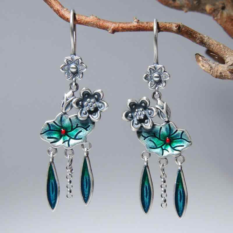 アクセサリーパーツ ピアス レディース 純銀 S925シルバー 景泰藍 レジン フックピアス ロング 蓮の花 ..