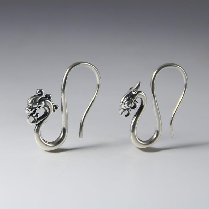 アクセサリーパーツ ピアス レディース 女性用 S925純銀 シルバー モダン中国風 レトロ アンティーク加工 燻し銀 龍 ドラゴン 鳳凰 フェニックス イヤーフック ドロップピアス 耳飾り