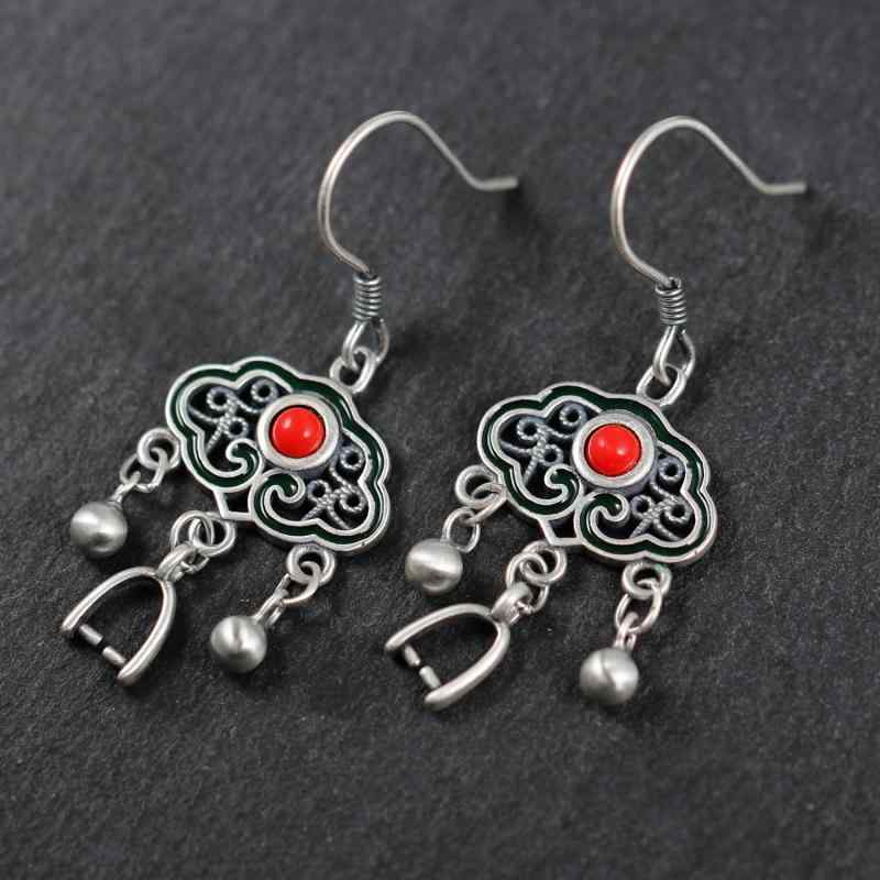 耳飾り レディース 925シルバー 中国風 民族風 レトロ 如意 景泰藍 DIY 瓢箪 翡翠 象嵌用 空枠 ピアス..