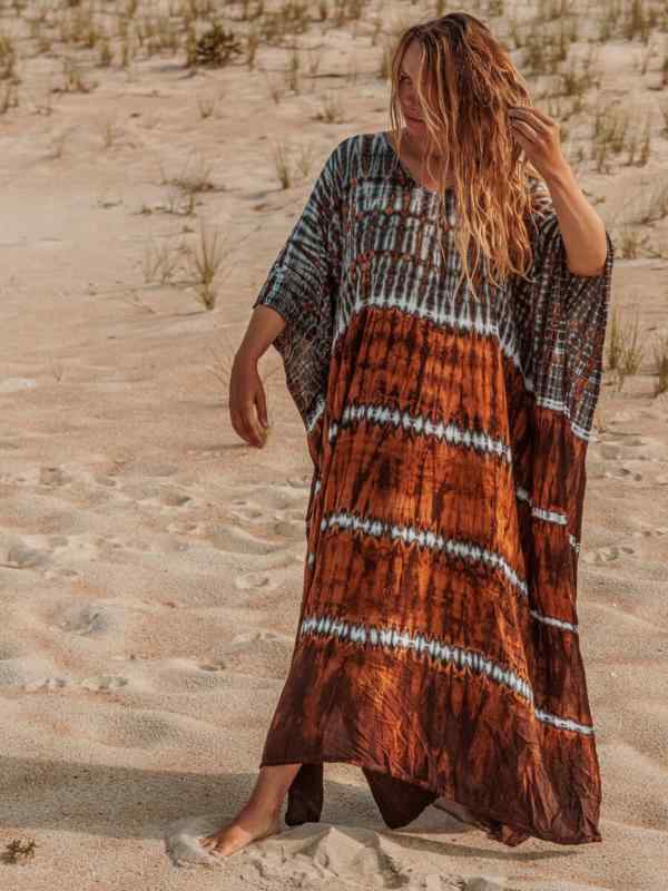 水着カバーアップ レディース 再生繊維 絞り染めプリント柄 タイダイ柄 ロングワンピース ビーチ リゾ..