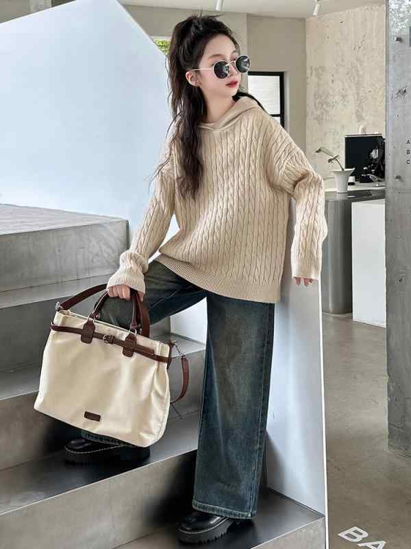 セーター 女の子 ジュニア 子供服 秋冬 プルオーバー フード付き ニット ゆったり オーバーサイズ リラ..