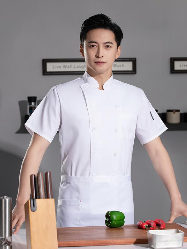 コックコート メンズ 半袖 青 ブルー 厨房 調理用 作業服 綿 コットン 吸湿速乾 通気性 飲食店 レストラン ベーカリー ケーキ屋 給食 食堂 ユニフォーム...