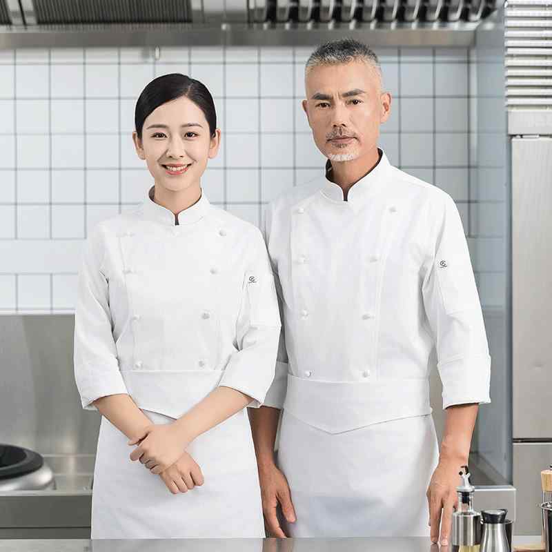 コックコート 男女兼用 ホテル レストラン 飲食店 厨房服 料理長 エグゼクティブシェフ 高級感 伸縮性 長袖 吸湿速乾 ポリエステル綿素材 秋冬春 白 黒 大...