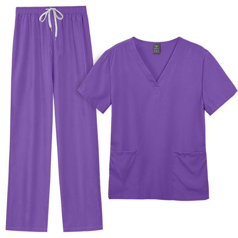 スクラブ 男女兼用 ユニセックス ベーシック Vネック 医療用 病院 看護師 医師 介護士 作業着 手術着 吸湿速乾 ポリエステル ストレッチ 半袖 長ズボン 大きいサイズ 快適 夏