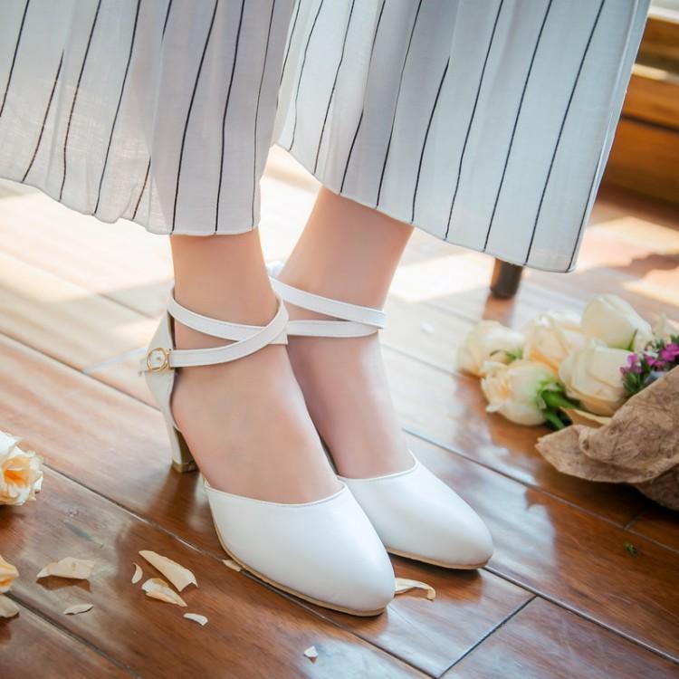 パンプス レディース メリージェーン ポインテッドトゥ 細ヒール ストラップ 無地 浅履き 韓国風 PU素材 合皮 春夏 通勤 オフィス 普段使い ホワイト ピ...