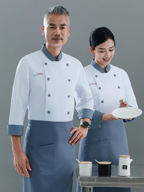 コックコート メンズ 高級感 長袖 立ち襟 レストラン ホテル 厨房 飲食店 総料理長 シェフ 料理人 調理..