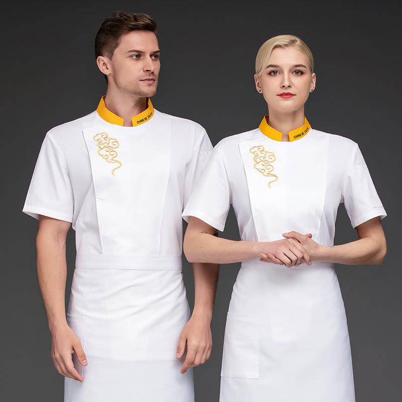 コックコート 男女兼用 半袖 シェフ服 料理人 調理服 ホテル レストラン 飲食業 ユニフォーム 制服 ワークウェア 作業服 春夏 薄手 軽量 通気性 吸湿速乾...