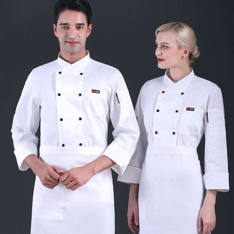 コックコート 男女兼用 メンズ 長袖 秋冬用 ホテル 飲食店 厨房 調理場 吸湿速乾 綿ポリエステル混紡 ユニフォーム 作業着 黒 白 青