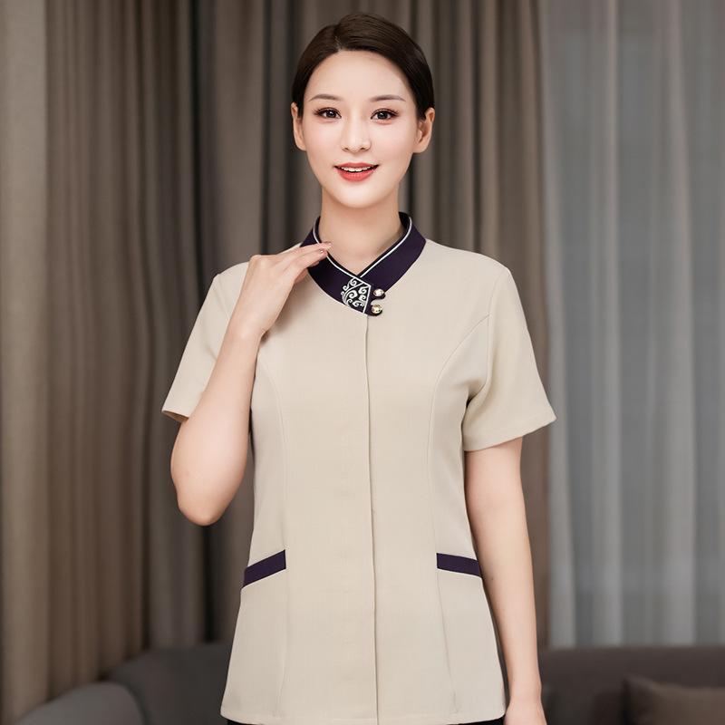 作業着 半袖 男女兼用 清掃服 ホテル レストラン 商業施設 客室清掃 ユニフォーム 薄手 春夏 吸湿速乾 ..