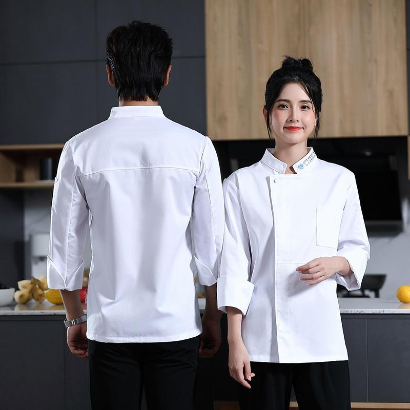 コックコート 男女兼用 袖丈調節可能 ホテル レストラン 厨房 飲食店 ユニフォーム シェフ服 料理 吸湿速乾 綿混 ポリエステル 秋冬 白 赤 黒