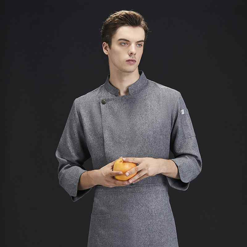 コックコート メンズ リネン混 綿混 長袖 グレー 秋冬 防寒 シェフコート ホテル レストラン 飲食業 厨房服 調理服 ユニフォーム 作業着 男性用 ワークウ...