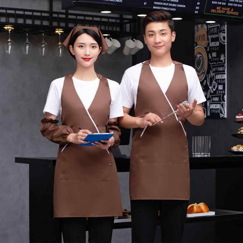 エプロン 大人用 おしゃれ 韓国風 ファッション 防水 ポリエステル Vネック キッチン カフェ 飲食店 レ..