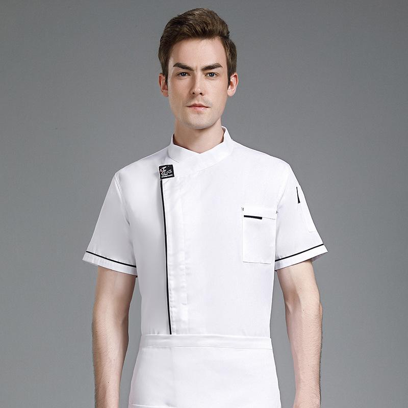 コックコート 男女兼用 半袖 調理服 シェフ服 業務用 ホテル 厨房 レストラン 西洋料理 ベーカリー 薄手 軽量 快適 吸汗速乾 接触冷感 綿混 ロゴ入り 春...