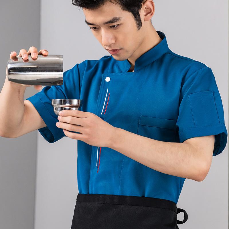 調理服 男性用 半袖 夏用 薄手 軽量 通気性 メッシュ 吸湿速乾 綿 アセテート混 白 黒 青 ホテル レストラン 飲食店 厨房 コックコート 業務用