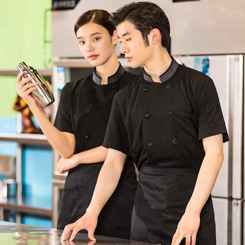 コックコート 男女兼用 半袖 吸湿速乾 通気性 シェフ服 調理服 パティシエ ベーカリー 飲食店 厨房 レストラン キッチン ユニフォーム 春夏 綿混