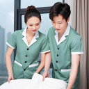 清掃ユニフォーム レディース 半袖 Tシャツ 夏 綿 吸湿速乾 ホテル 客室 ビル管理 セットアップ ベージュ グリーン グレー