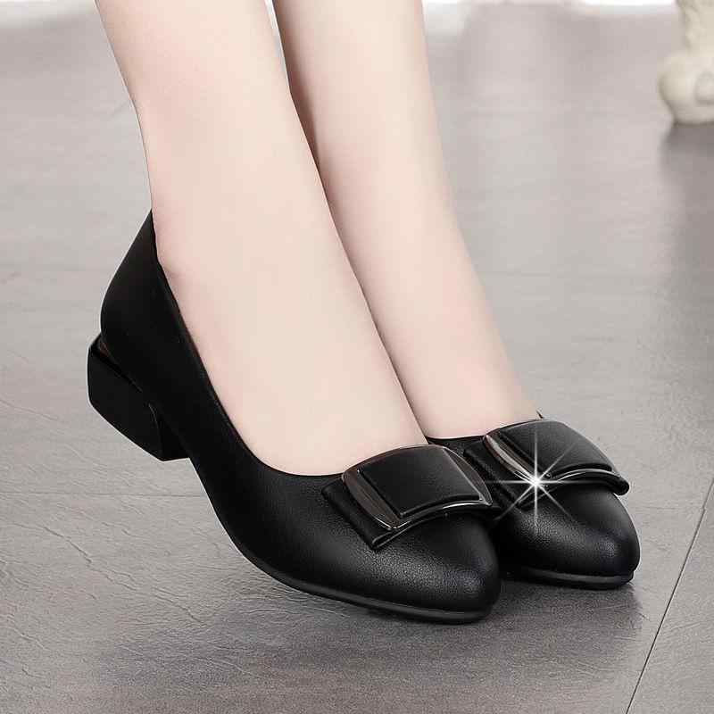 パンプス レディース ミセス ソフトレザー 合成皮革 オフィス ビジネス 通勤 太ヒール ラウンドトゥ 浅履き スリッポン クッションインソール 快適 歩きやす...