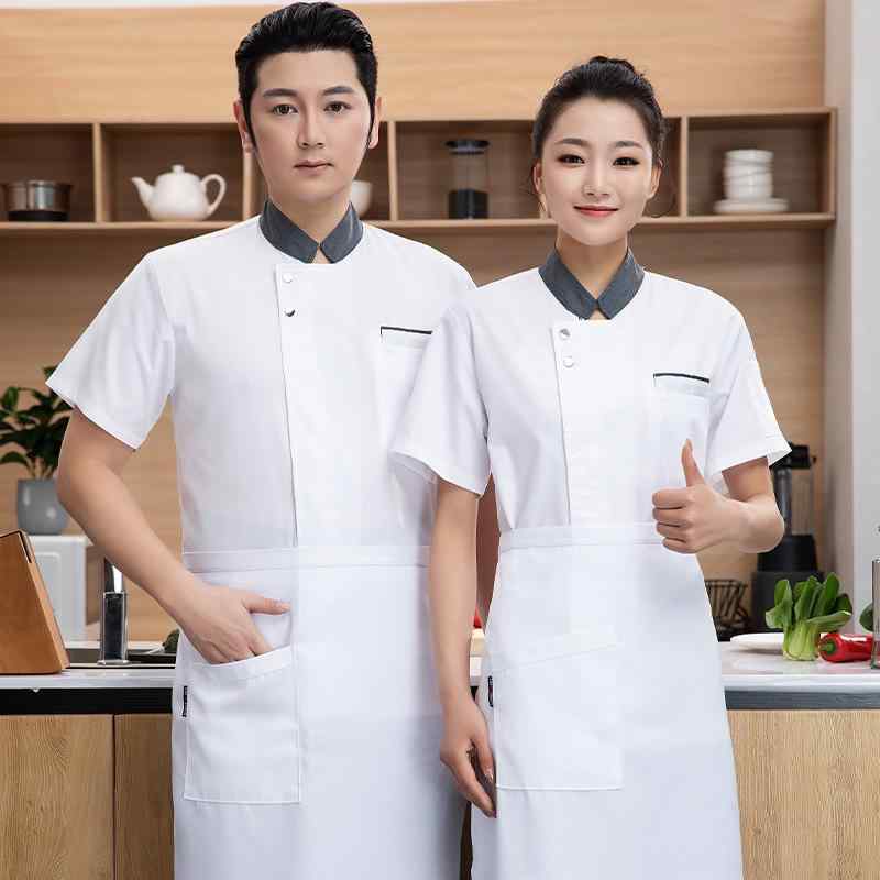 コックコート メンズ 半袖 調理服 春夏 吸湿速乾 薄手 通気性 ホワイト 綿混 ポリエステル混紡 飲食店 レストラン 厨房 防汚