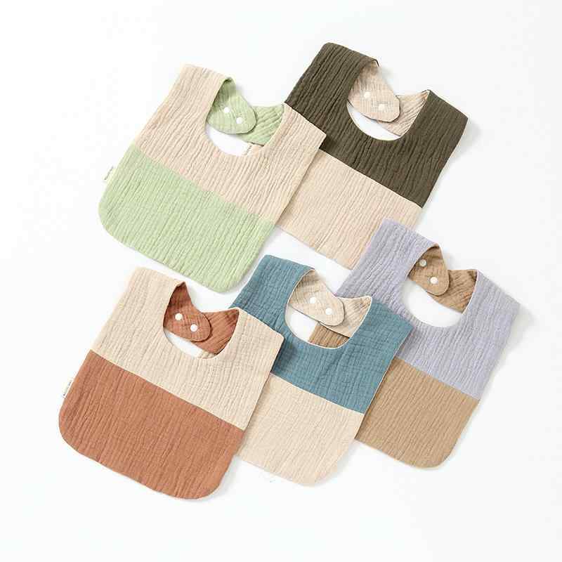 スタイ ベビー 赤ちゃん 男女兼用 綿100% ガーゼ 薄手 吸水 U型 切り替え 配色 食事用 離乳食 普段使い..