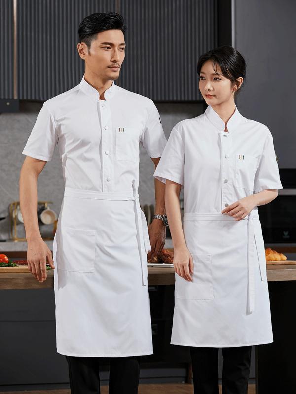 コックコート 男女兼用 半袖 シェフ 調理服 ホテル レストラン 厨房 飲食店 ワークウェア 作業服 制服 薄手 通気性 接触冷感 吸湿速乾 ポリエステル スタ...