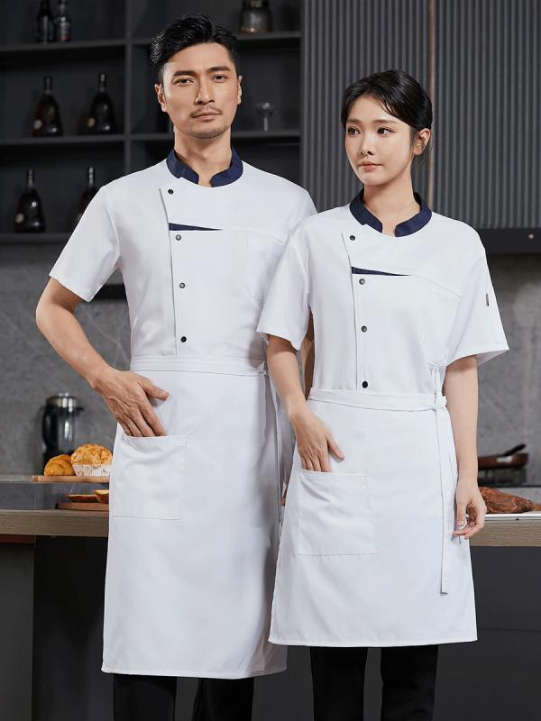 コックコート レディース 接触冷感 半袖 吸湿速乾 通気性 春夏 ポリエステル 綿 スタンドカラー 飲食店 ホテル レストラン 厨房 調理服 ユニフォーム 白 ...