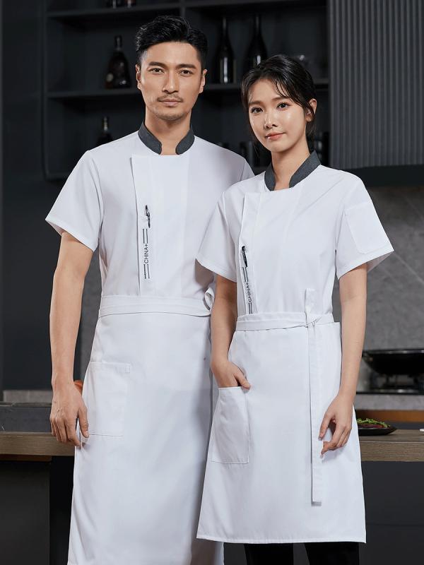 コックコート 男女兼用 ホテル レストラン 飲食店 厨房 調理用 シェフ 制服 ユニフォーム 作業着 ストレッチ 伸縮性 速乾 吸湿速乾 ポリエステル綿 半袖 ...