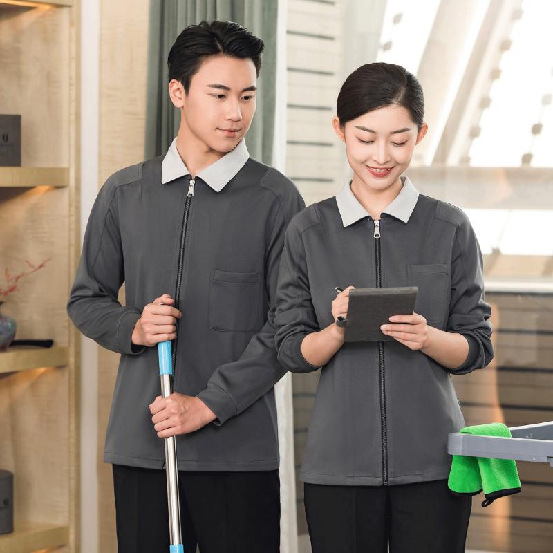 作業服 男女兼用 長袖 清掃 ビルメンテナンス ホテル 病院 商業施設 屋外 用務員 吸湿速乾 ポリエステ..