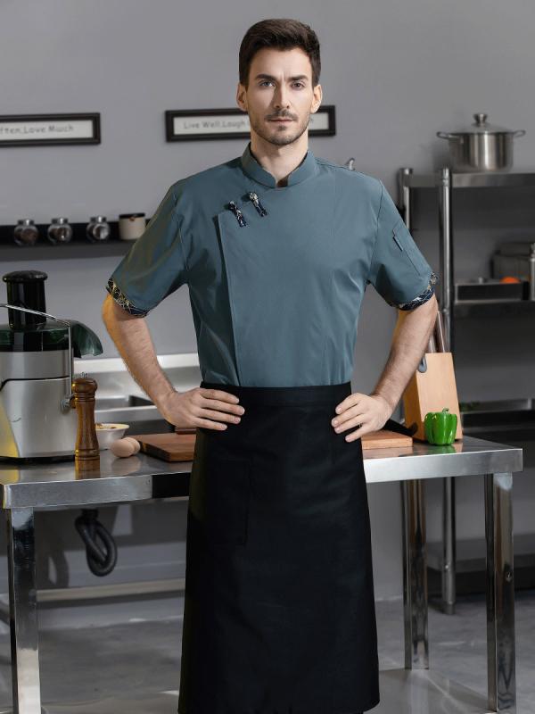 コックコート 男女兼用 中華風 半袖 立襟 飲食店 厨房 調理場 ホテル レストラン 通気性 伸縮性 吸湿速乾 ストレッチコットン 綿 ポリエステル 春夏 夏用...