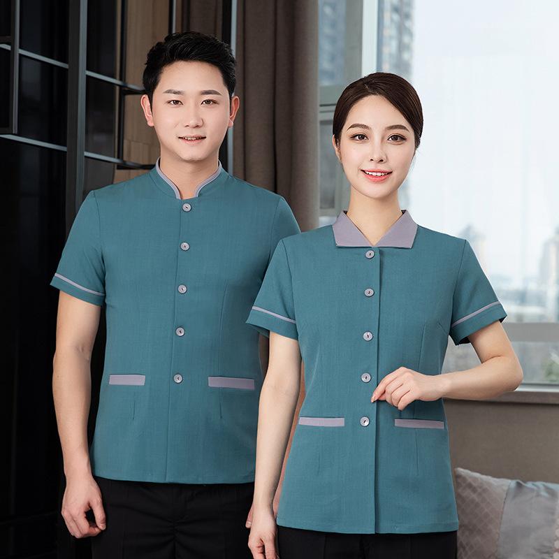 ユニフォーム レディース 女性用 半袖 作業服 清掃 サービス業 ホテル 病院 介護 受付 家事代行 防汚 ..