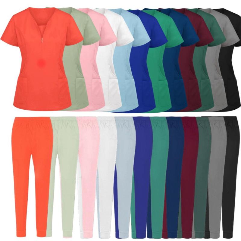 医療ユニフォーム 男女兼用 ユニセックス 半袖 スクラブ 上下セット 医師 看護師 美容サロン エステ ワークウェア オペ着 ストレッチ 伸縮性 吸湿速乾 サラサラ ポリエステルトップス ロングパンツ