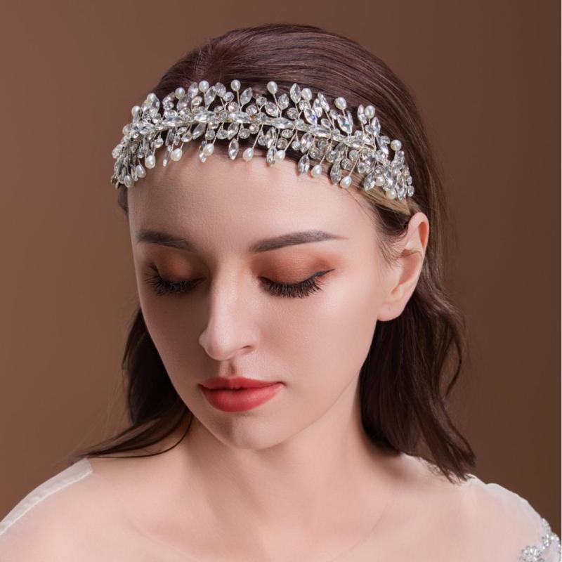 ヘッドドレス レディース 女性用 結婚式 ウェディング ブライダル 花嫁 新婦 ティアラ カチューシャ 髪飾り 手作り ハンドメイド ラインストーン パール シルバー プリンセス風 レトロ アンティーク調 フォトウェディング パーティー 披露宴(x3)