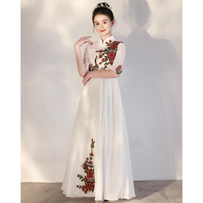 チャイナドレス ガールズ 女の子 キッズ 発表会 演奏会 舞台衣装 古筝 琵琶 中国風 レトロ ビンテージ ..