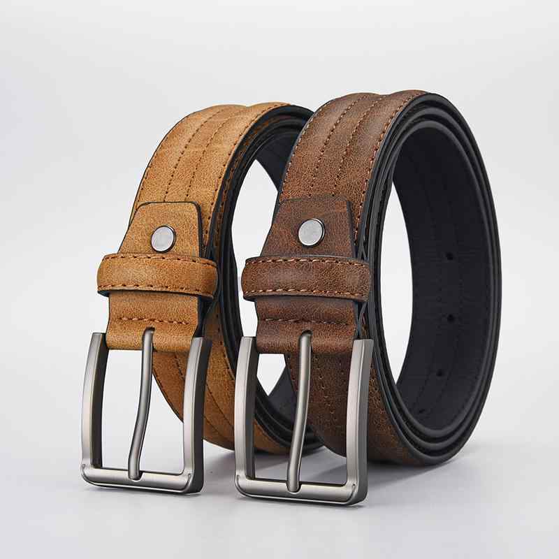 ベルト メンズ 男性用 PUレザー 合金製 ピンバックル カジュアル レトロ ヴィンテージ 多用途 普段使い ウエストバンド 標準幅 電気メッキ加工 グレー ダークグリーン ブラウン イエローブラウン