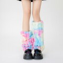 レッグウォーマー レディース フェイクファー ニット JK風 ルーズソックス 秋冬 厚手 あったか 保温 防寒 カラフル マルチカラー 普段使い おしゃれ ふわふわ モコモコ 足元ウォーマー ミドル丈 青