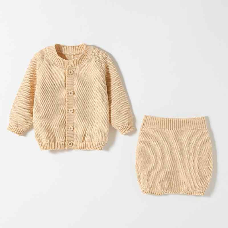 ベビー 新生児 乳幼児 ニット セットアップ カーディガン アウター 上下セット 綿100% 柔らかい肌触り 長袖 丸首 前開きボタン 無地 男女兼用 普段使い...