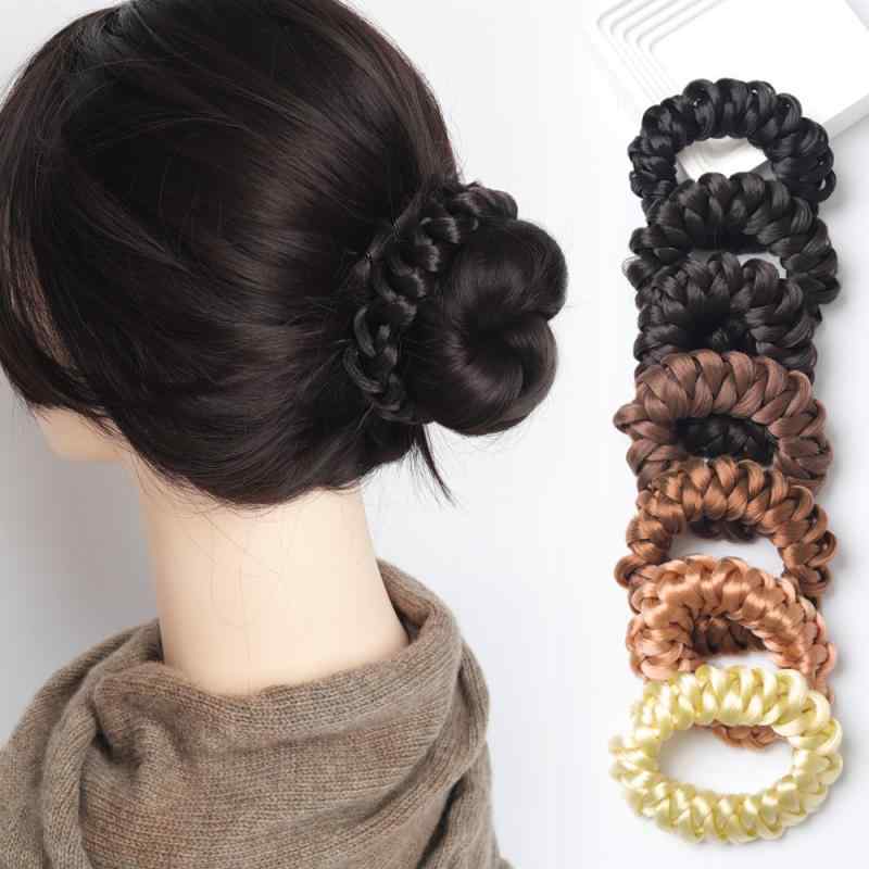 ヘアゴム つけ毛 お団子ヘア用 手編み 合成繊維 高弾力 髪に優しい レトロ ヴィンテージ 髪飾り ポニーテール シニヨン 普段使い オフィス デート ブラック ブラウン系 ゴールド ベージュ系 秋冬(x3)