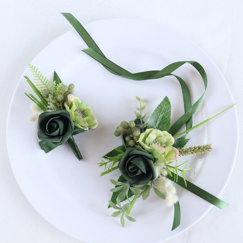 ブートニア コサージュ 新郎新婦 花婿 花嫁 PE素材 バラ 造花 リストブーケ リストコサージュ ハンドメイド ウェディング ブライダル 結婚式 ガーデンウェディング 披露宴 二次会 パーティー ゲスト 来賓(x2)