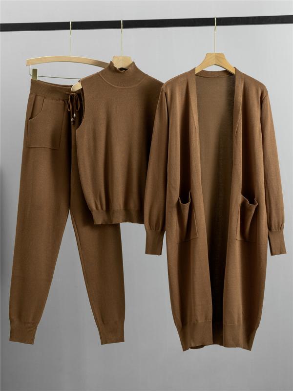 アンサンブル レディース 秋冬 ニット カーディガン ベスト パンツ 3点組 上品 エレガント きれいめ 通勤 オフィス カジュアル リラックス ウール混 再生繊維 ポリエステル 長袖 長ズボン