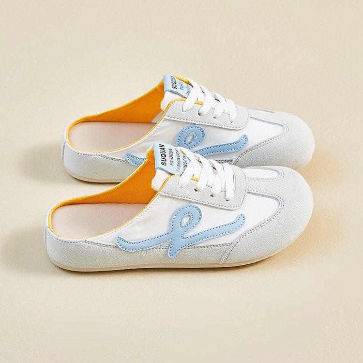 サンダル レディース 女性用 厚底 スタイルアップ ミュール つま先保護 ジャーマントレーナー風 レトロ 外履き 普段使い 春夏 PVC ゴムソール ブルー レッド ラウンドトゥ