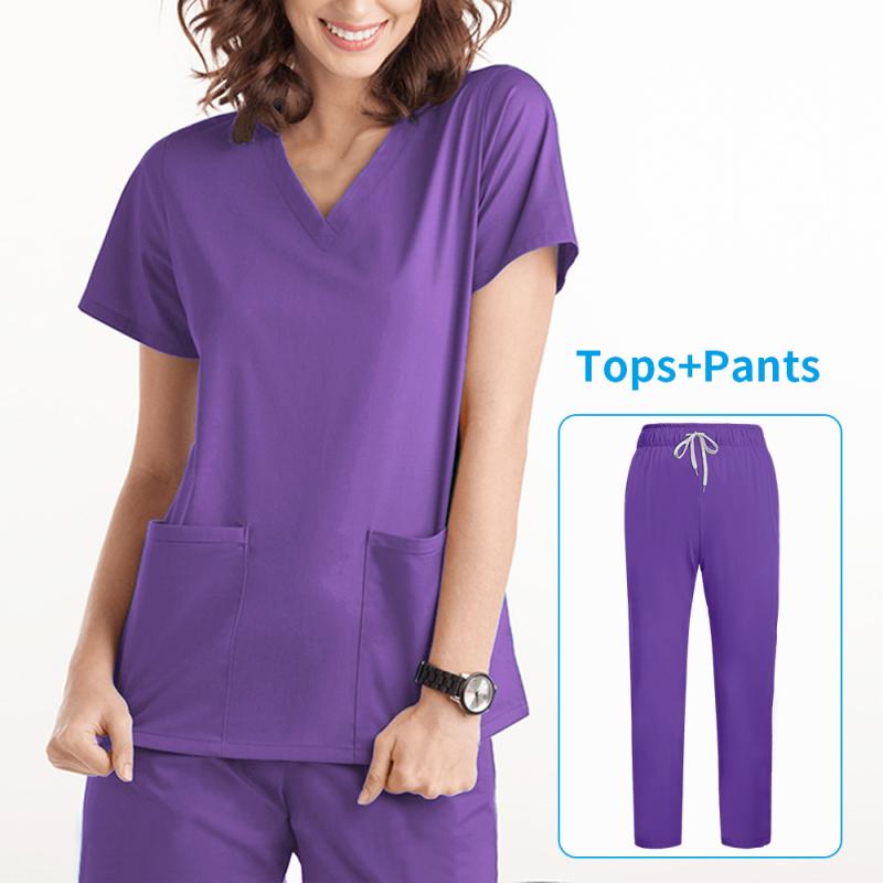スクラブ レディース 医療ユニフォーム ナースウェア 看護師 オペ着 上下セット 半袖 Vネック 吸湿速乾 伸縮性 ポリエステル スパンデックス 通年