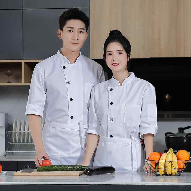 コックコート 男女兼用 ユニセックス 半袖 薄手 軽量 快適 通気性 吸湿速乾 綿混紡 飲食店 ホテル レストラン 厨房 調理場 ケーキ屋 調理服 作業服 春夏