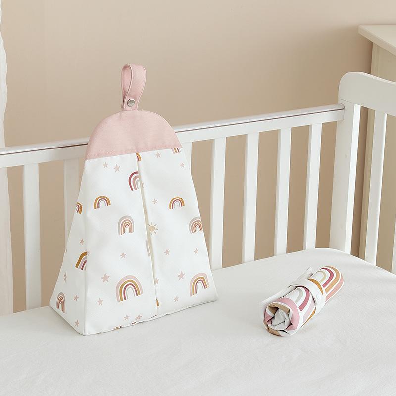 ベッドサイドポケット ベビー 赤ちゃん用 コットン 多機能 おむつ収納 オーガナイザー ベビーベッド用 吊り下げ収納袋 カートゥーン柄 ピンク系 グレー 整理整頓 小物入れ