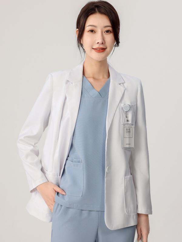 白衣 レディース メンズ ドクターコート ユニフォーム 制服 美容クリニック エステティシャン 医療事務 医療従事者 秋冬 高級感 ショート丈 テーラードジャケ...