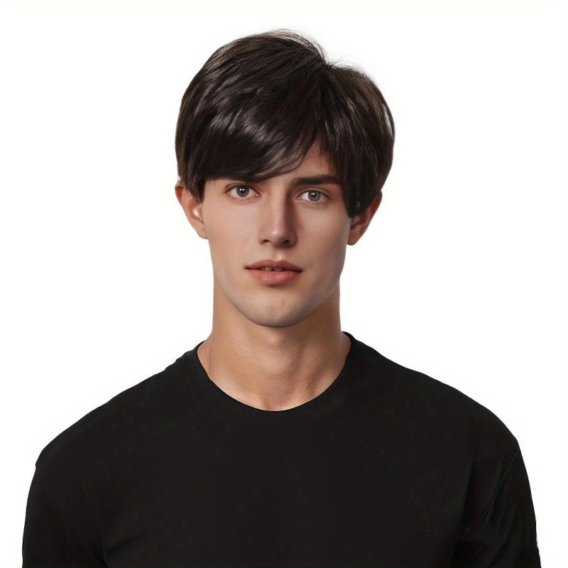 ウィッグ メンズ 男性用 フルウィッグ ショートヘア ブラック 黒 サイドパート 韓流 韓国風 ふわふわ ボリュームアップ 耐熱ファイバー ストレート