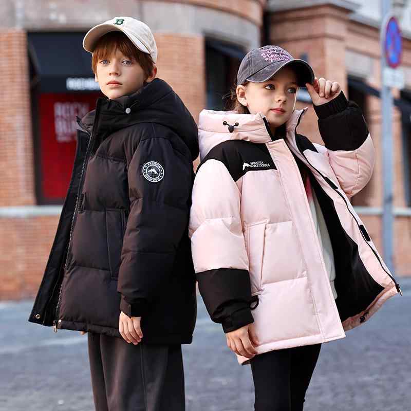 ダウンジャケット キッズ ジュニア 男の子 女の子 冬 厚手 防寒 保温 ミドル丈 ホワイトダックダウン ..