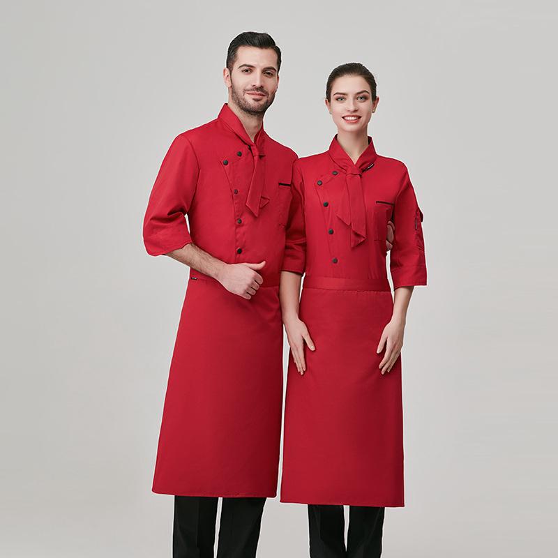 コックコート メンズ ホテル レストラン 飲食店 食堂 厨房 ユニフォーム 七分袖 無地 通気性 薄手 軽量..