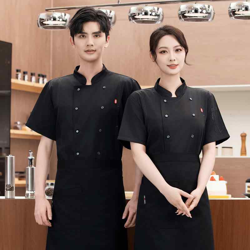 コックコート 男女兼用 半袖 調理服 作業着 飲食店 厨房 レストラン カフェ ベーカリー ユニフォーム 制服 通気性 吸湿速乾 ポリエステル綿 混紡 立ち襟 ...